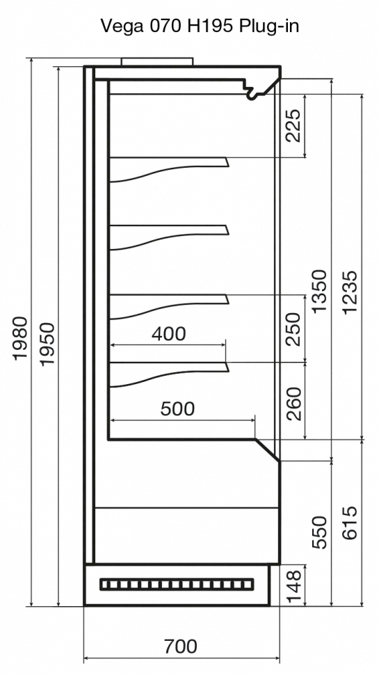 Холодильная горка Dazzl Vega 070 H195 Plug-in 125, Ral 7024